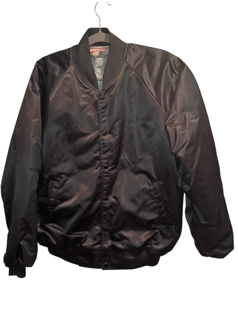 VTG Hartwell Satin Bomber Jacket Men's L Black Quilted Lined Snap Front USA Made